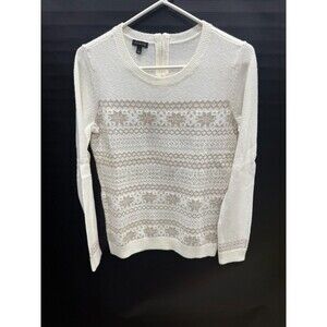 Talbots Sweater Ivory Gold Sparkle Fair Isle Small Snow Flake